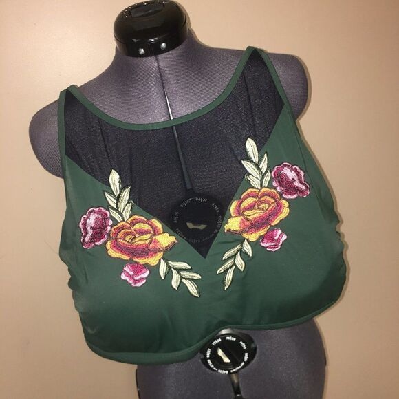 Boutique + Other - Boutique + Plus Green Embroidered mesh floral Bikini Top 2X